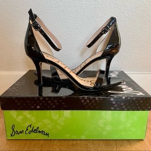 Sam Edelman Patti Black Patent Leather Ankle Strap Heel
